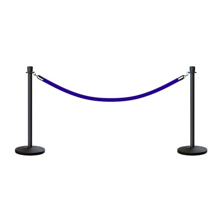 MONTOUR LINE Stanchion Post and Rope Kit Black, 2 Crown Top 1 Blue Rope C-Kit-2-BK-CN-1-PVR-BL-PS